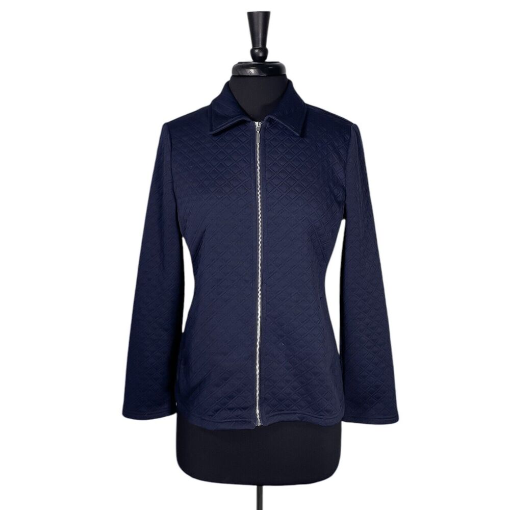 Chico's Women's Jacket Navy Blue Quilted Full Zip Stretch Lightweight Size 1 M/8